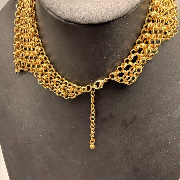 Vintage Mesh Draped Chainmail Statement Layered Bib Necklace Gold Tone - Picture 4 of 5